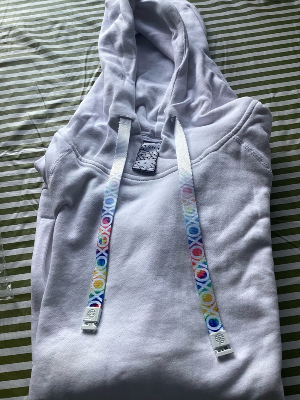 White Hoodie with Rainbow ZOX Drawstrings